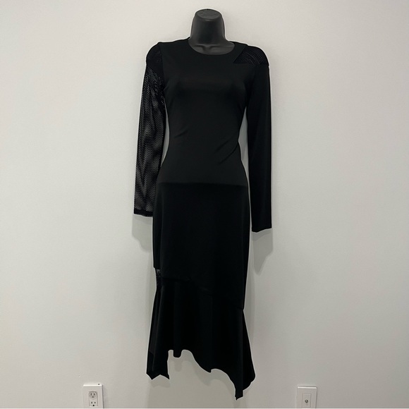 MWT Alice + Olivia Kaine Mesh Inset Asymmetrical Hem Dress Size 4 - Picture 10 of 15